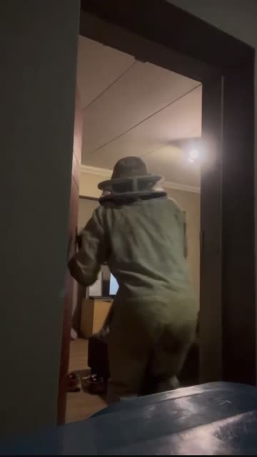 Beekeeper Wielding Trident Faces Bat