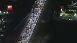 Aerial footage shows massive backups after all lanes of 5 Freeway closed due to gas line