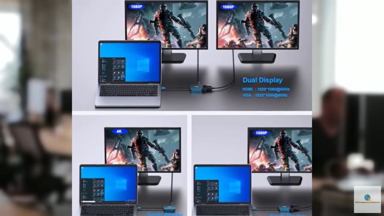 BENFEI USB C HUB 4-in-1, USB Type-C to HDMI VGA Adapter, USB C to USB Adapter, U