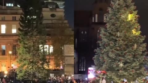 Christmas tree in London and a random Polish city.