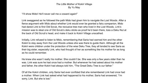 The Little Mother of Kokiri Village: (Part 1) The Legend of Zelda: Ocarina of Time Fanfic Audiobook