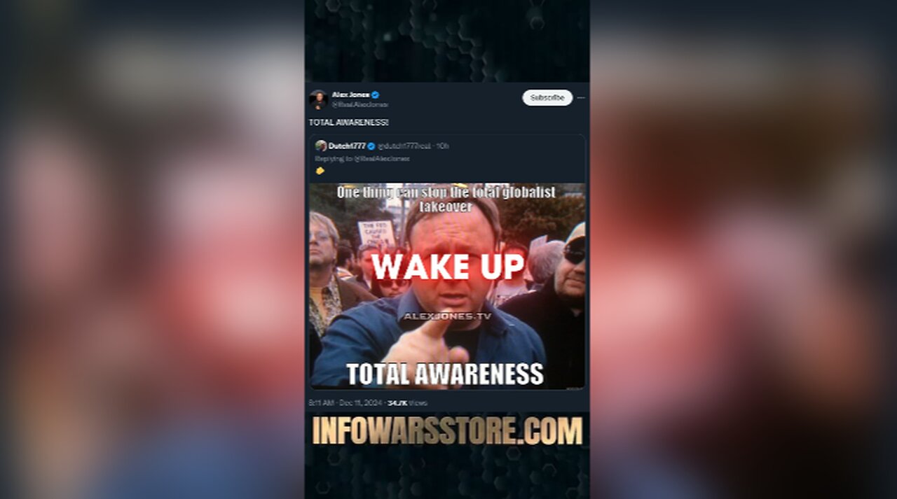 Total Awareness Can Stop The New World Order - Alex Jones on X