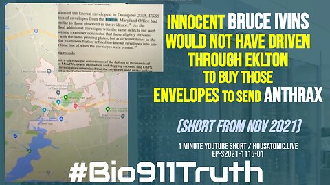 Iinnocent Bruce Ivins wouldn’t have driven through Eklton to buy those envelopes to send anthrax