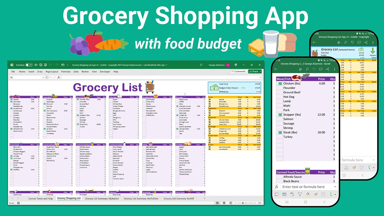 🍓Best Grocery List App for iPhone / Android / Computer | Spreadsheet Template