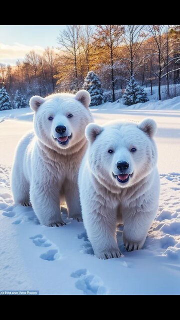 White bears enjoying in Snow ♥️🌨 ♥️