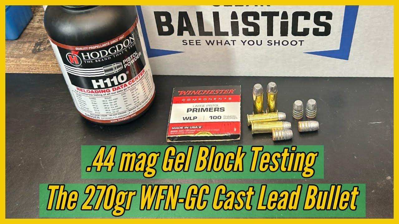 .44mag- 270gr WFN-GC Cast Bullet, Ballistic Gel Block Testing with 4 barrel lengths.