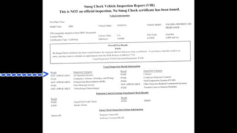 Cali Smog Guy - Taking a look at the (VIR) Vehicle Inspection Report for California OIS Smog Test