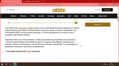 Asfalto cede e deixa ônibus atolado em Uberlândia (MG); .mp4