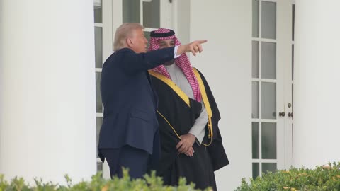 President Trump Participates in a Colonnade Walk with the Crown Prince of Saudi Arabia