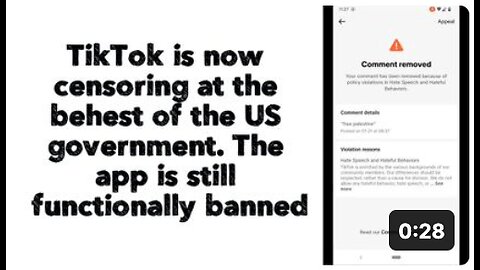 TikTok is now censoring at the behest of the US government. The app is still functionally banned.