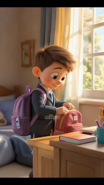 Morning routine starts with a smile. Getting ready for another fun day at school!