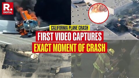 Security footage shows the moment a plane crashes through a Southern California building
