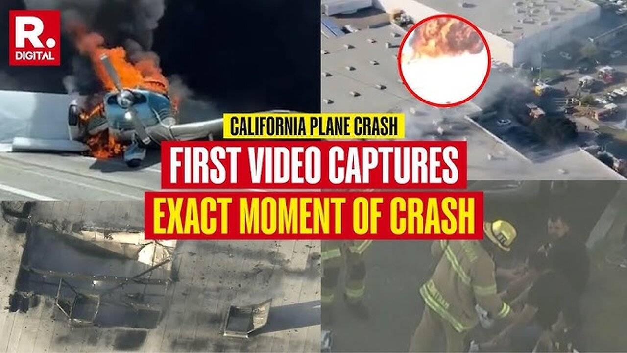 Security footage shows the moment a plane crashes through a Southern California building
