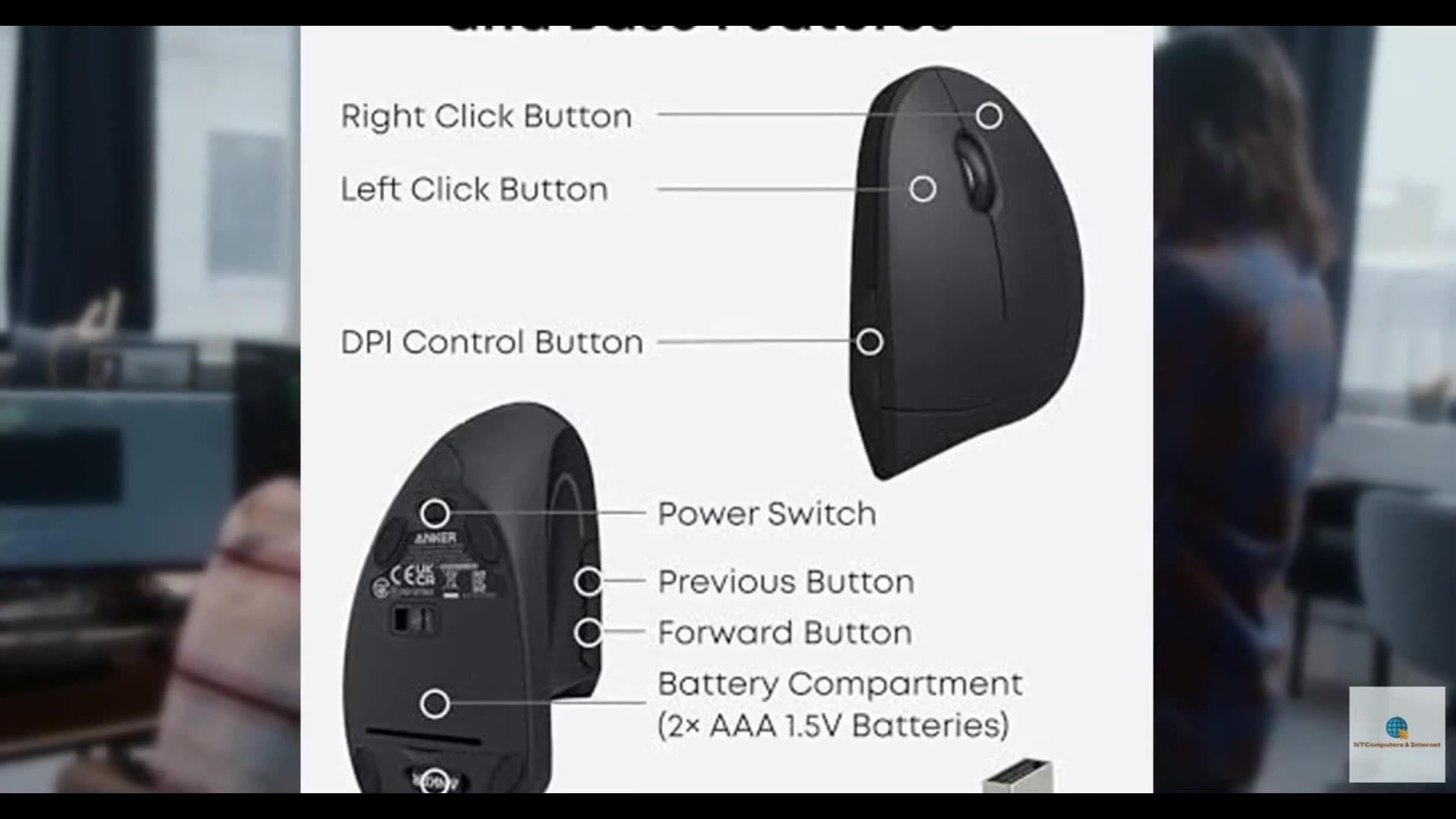 Anker 2.4G Wireless Vertical Ergonomic Optical Mouse for Work, Multi-Device Conn