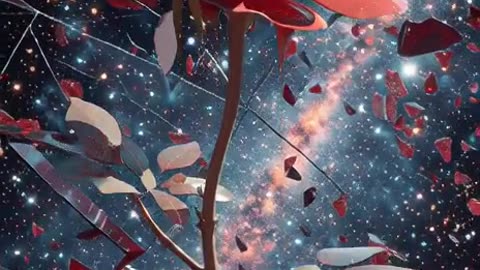 Rose slowly growing raising up into the sky full of stars opens and