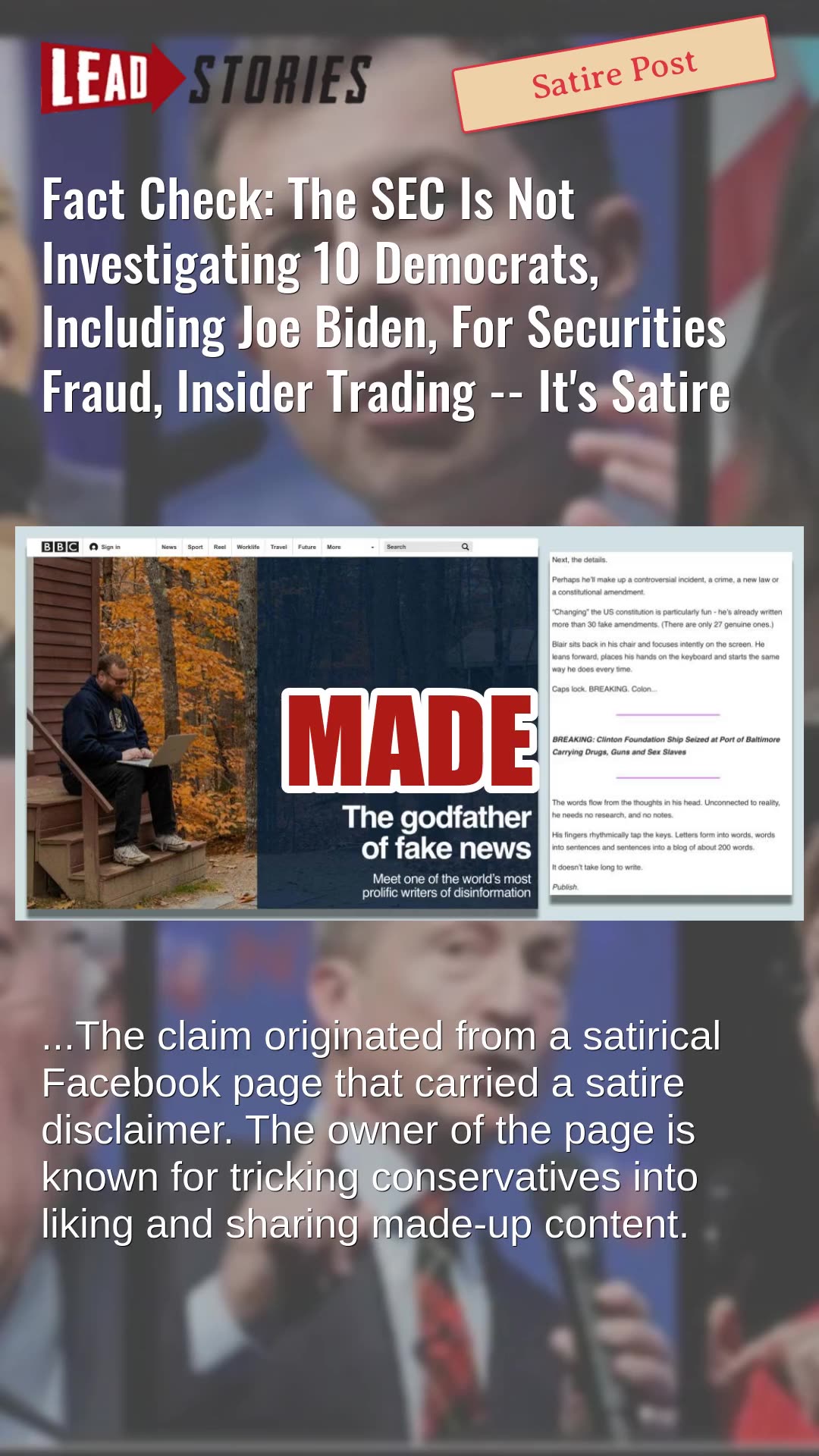 Fact Check: SEC NOT Investigating 10 Democrats For Securities Fraud, Insider Trading -- Its Satire