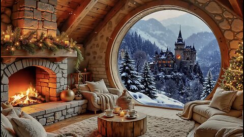 Cozy Christmas Ambience ❄️ Relaxing Music on a Snowy Day with Fireplace Sounds 🔥.