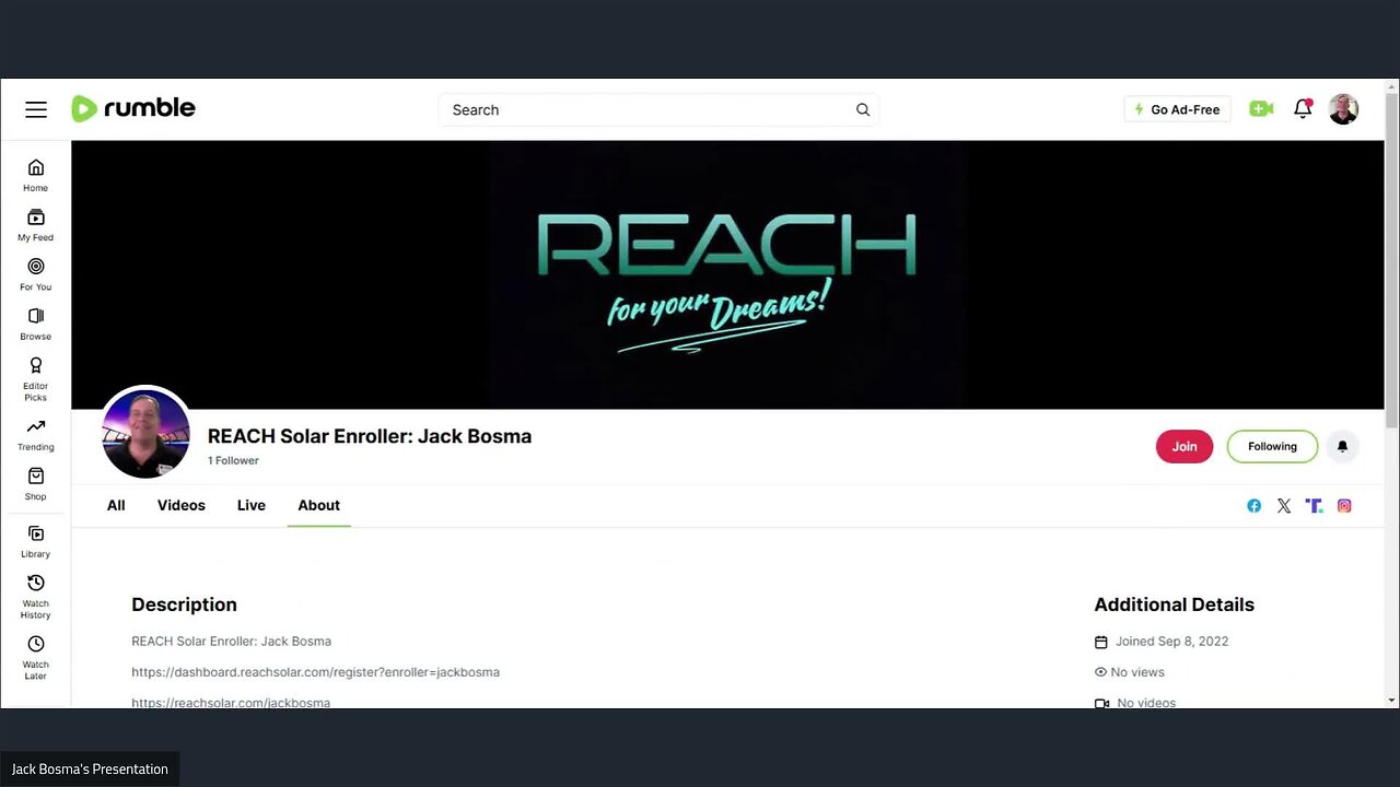 Fast Start Training https://us06web.zoom.us/my/reachsolar 10 ET https://reachsolar.com/jackbosma
