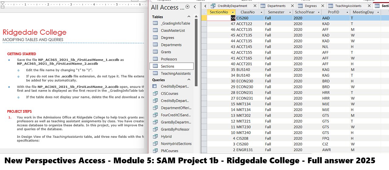 New Perspectives Access 365/2021 | Module 5: SAM Project 1b | Ridgedale College