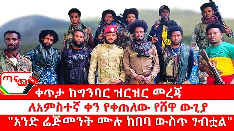 ጣና ግንባር፦ የዐርበኞች መስመር…ቀጥታ ከግንባር ዝርዝር መረጃ ፤ለአምስተኛ ቀን የቀጠለው የሸዋ ውጊያ ፤"አንድ ሬጅመንት ሙሉ ከበባ ውስጥ ገብቷል"