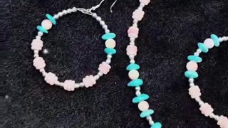 GN-20250106-04 Natural pink opal, fish and natural high porcelain turquoise jewelry set necklace