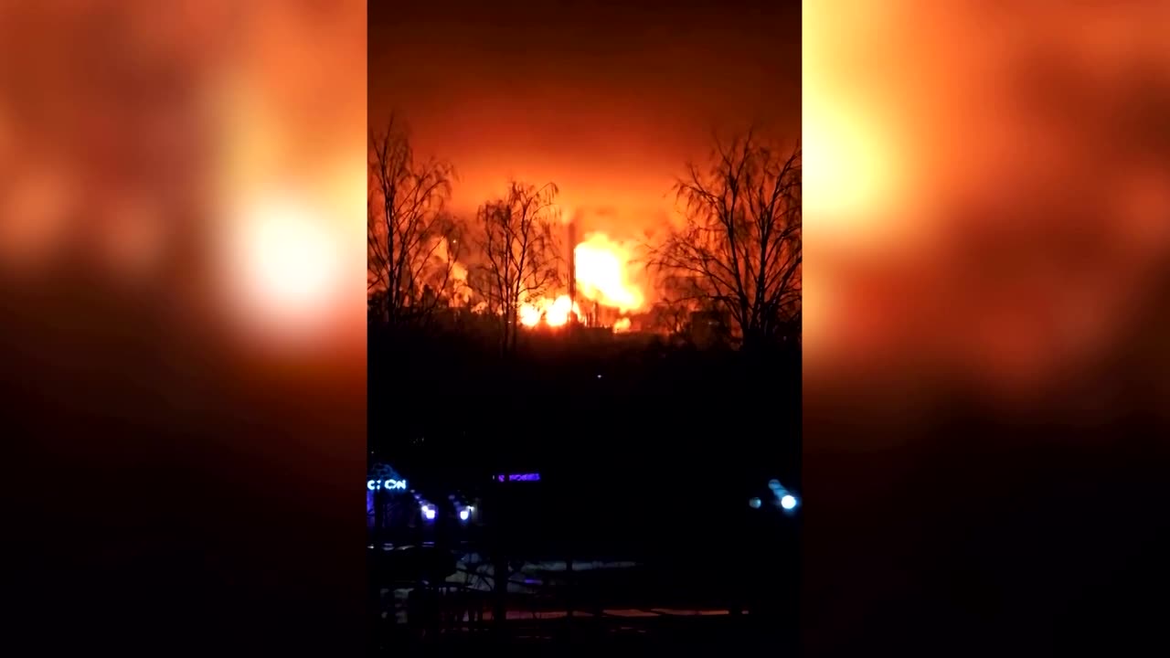 Russian oil facility ablaze after Ukraine drone strike