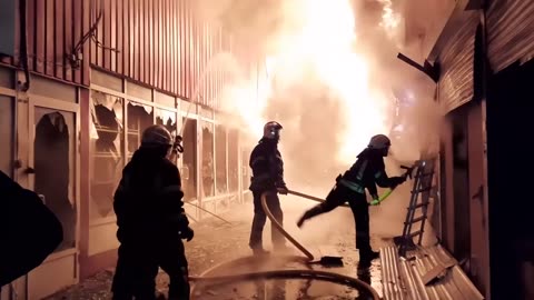 Fire at Barabashovo Market (Kharkiv) Ukraine After Russian Shelling