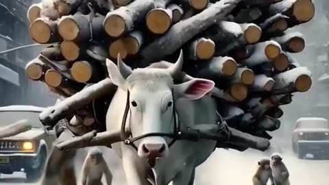 Beautiful story of hardworking cow and monkey #shorts #animals #trendingshorts #ytshorts #viral #ai