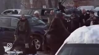 Raisin Head land pirates hitting ICE agents in Minneapolis with snowballs near Karmel