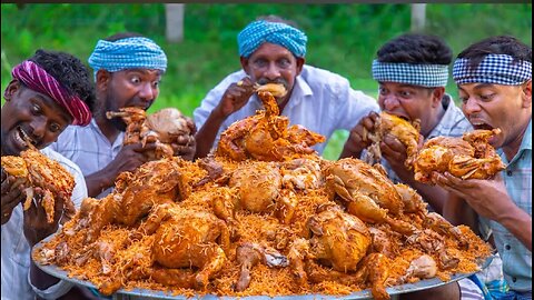 full chicken biryani/whole chicken biryani cooking &eating in village