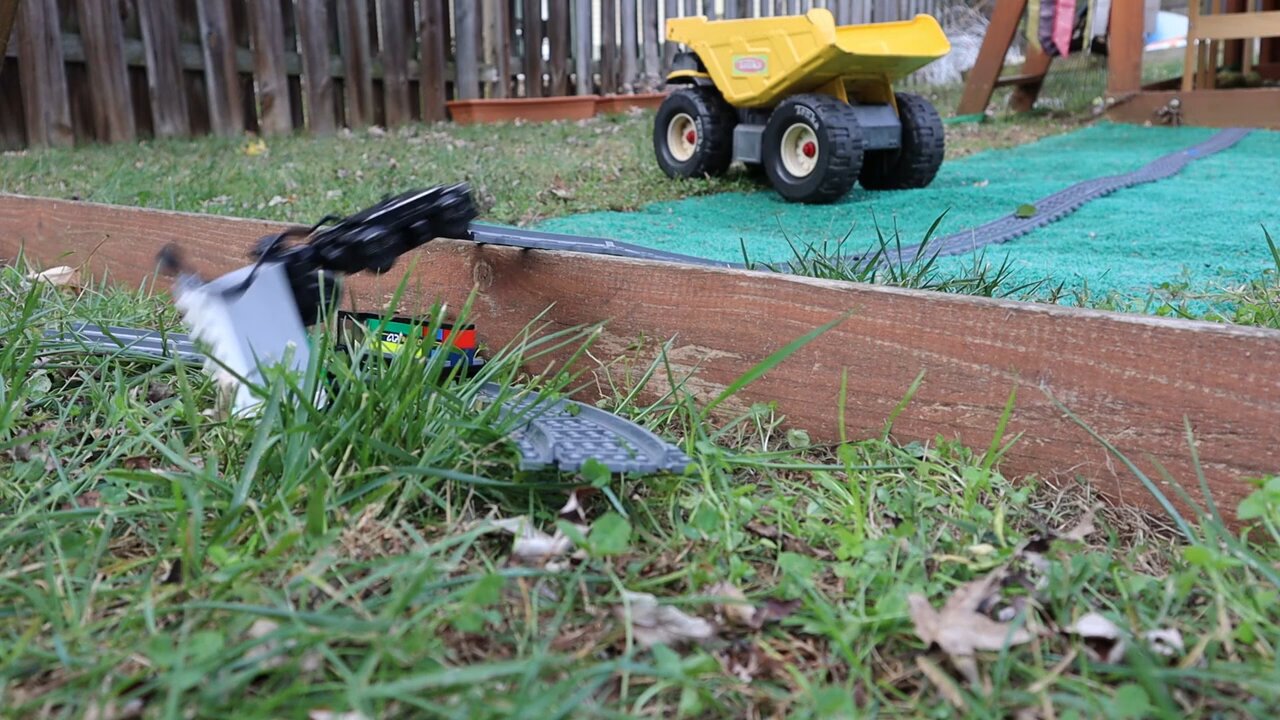 LEGO Trains Crashing Around the Yard