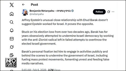 BREAKING: Netanyahu Claims Epstein’s “Unusual Close Relationship” With Ex-Israeli PM Ehud Barak Proves Deceased Pedo DID NOT Work For Mossad