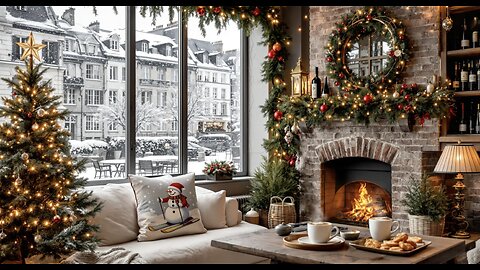 Soft Christmas Jazz in a Warm Winter Coffee Shop Ambience ☕🎄 Smooth Jazz Fireplace for Relax Work