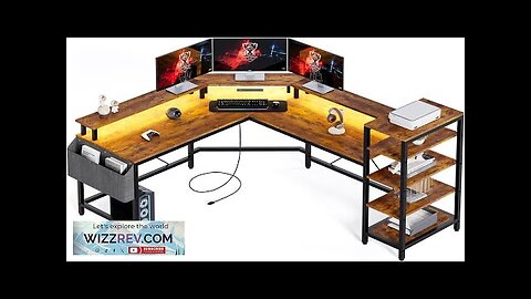 L Shaped Desk with Power Outlets & LED Lights 62" Computer Desk Review