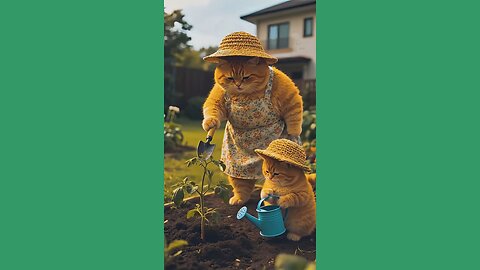Mama Cat Plants Tomatoes with Her Kitten 🍅🐱🌿