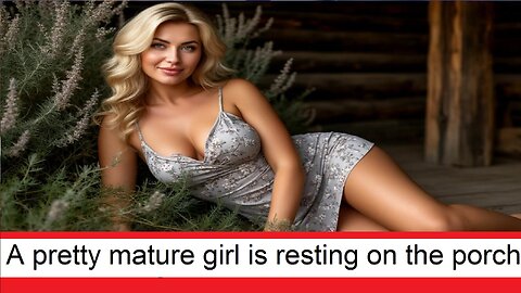 A pretty mature girl is relaxing on the porch, enjoying nature