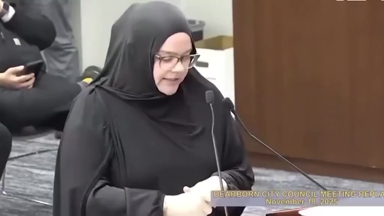 A white woman who has converted to Islam (her husband did too) speaks to the Dearborn City Council