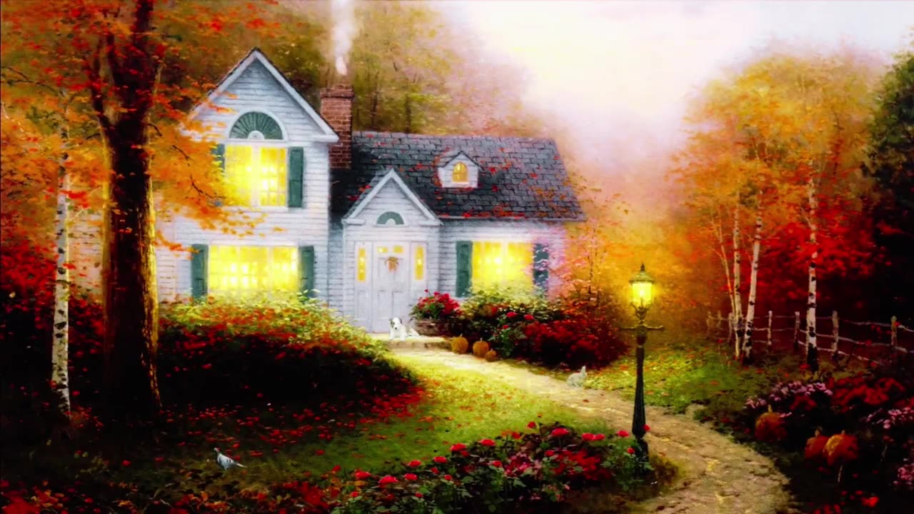 (4K) 10 Hours of Cozy Autumn House - Relaxing Fall Screensaver - Soft Moving Background, No Sound