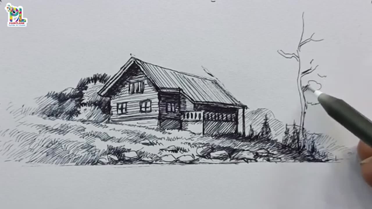 How to draw a River side House with Easy Pen Drawing | Art with Pen