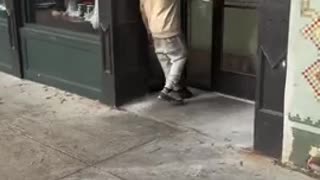 Crackhead runs in snatches the tip jar and books it like he just robbed a bank