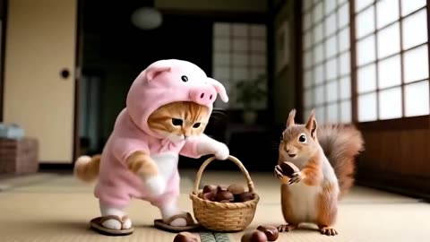 Kitten builds a Lego tractor to help mama cat transport grapes in the vineyard