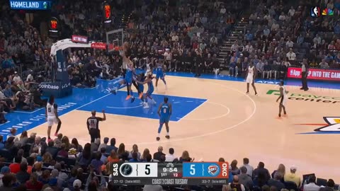 Wemby pulling faces after going at Chet for dunk 40secs into game