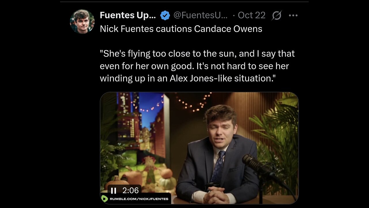 Nick Fuentes cautions Candace Owens "She's flying too close to the sun,