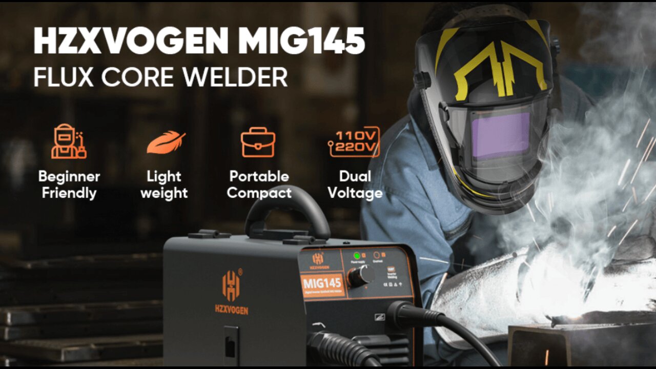 HZXVOGEN 145A MIG Welder 110V/220V Flux Core Welder Dual Voltage Gasless MIG Welding