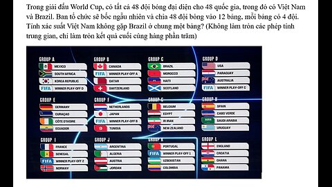 Toán 11: Trong giải đấu World Cup, có tất cả 48 đội bóng đại diện cho 48 quốc gia, trong đó có