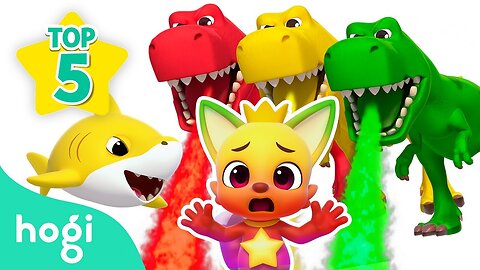 [👍🏻Best 5] Learn Colors with Hogi｜Dinosaur Cooking, Shark Family, Train, Police Car, Fire Truck