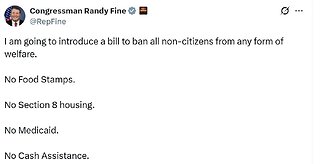 Rep Randy Fine to intro bill to ban illegals from all welfare, gets ratioed with Israel comments