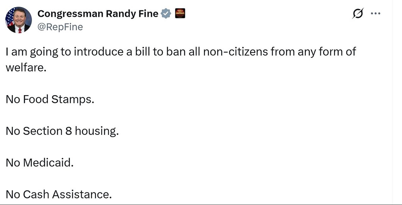 Rep Randy Fine to intro bill to ban illegals from all welfare, gets ratioed with Israel comments