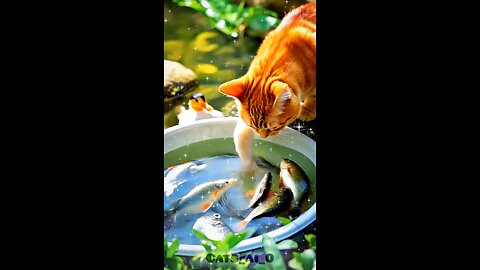 A cat hunted a fish and did business with it😱😱#ai #cat #fishing #shorts #cats_ai_0 #reels