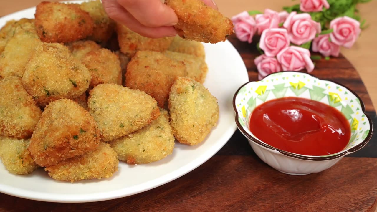 Potato Chicken Triangle Nuggets! This is the easiest crispy potato snack recipe you've ever had!